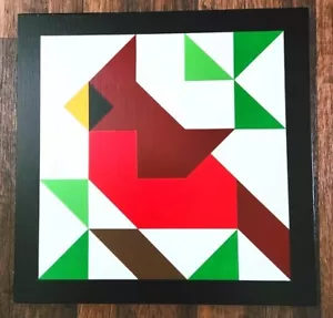 Barn Quilt Sign "CARDINAL" Hand Painted Real Wood Farmhouse Decor 12" x 12" - Picture 1 of 1