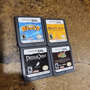 4 Nintendo ds games Brain Age Rock Blast Puzzle Quest Trio Quest Cart Only - Picture 1 of 2
