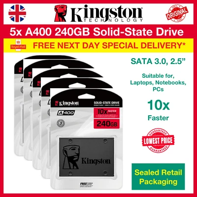 5x Kingston A400 240GB SATA III 2.5" SSD Wholesale, FREE NEXT DAY DELIVERY - Image 1 of 3