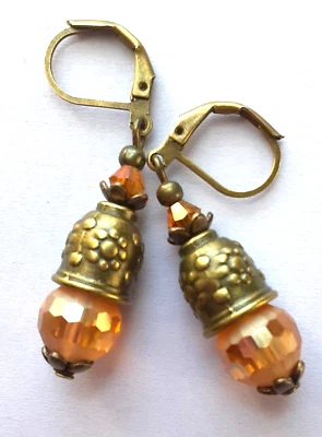 TOPACIO AMARILLO Color FACETADO Cristal Pendiente BRONCE CONO PALANCA Hecho a Mano XX Foto 1 de 4