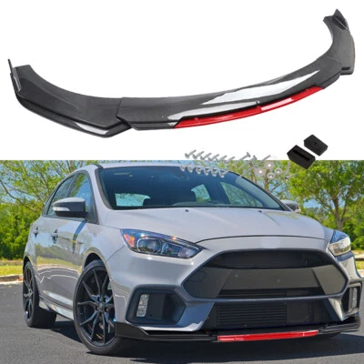 For Ford Focus RS ST Car Carbon Fiber Red Style Front Bumper Lip Splitter Chin Foto 1 de 4