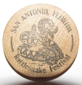 1983 San Antonio, FL Rattlesnake Festival Wooden Nickel - Token Florida #1 - Picture 1 of 2