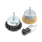 3Pcs Twist Knot Steel Cup Wire Brush Wheel Set With Shank For Drill Rotary Tool
