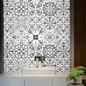 10pcs Light Grey Moroccan Self-adhesive Bathoom Kitchen Wall Floor Tile Sticker - Picture 1 of 16