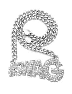 ICE BLING SWAG PENDANT WITH 18" 9mm CUBAN CHAIN - Picture 1 of 5