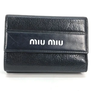 MIUMIU 5ML014 Bicolor logo Compact wallet Trifold wallet Leather Black/White - Picture 1 of 15