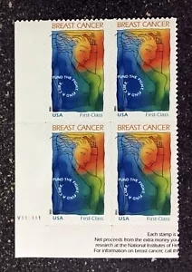1998USA #B1 32c + 8c Help Breast Cancer Research Semipost V111111 Plate Block 4 - Picture 1 of 3