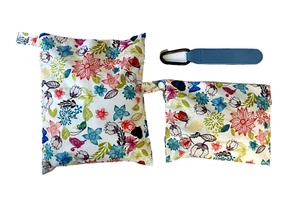 Nappy Wet Bags Set, Flowers, 2 Pcs Set With Hanging Hook, Water Resistant - Picture 1 of 5