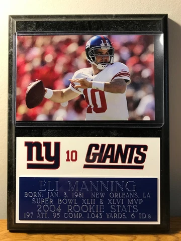NY GIANTS ELI MANNING ROOKIE STAT/BIO PLAQUE SUPER BOWL MVP- 6”x 8” Cover