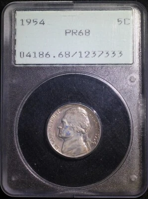 1954 PROOF JEFFERSON NICKEL PCGS PR68 5C OLD RATTLER HOLDER OGH - Image 1 of 2