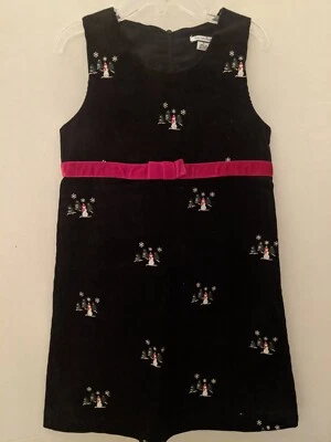 HARTSTRINGS Black Christmas Corduroy Jumper Embroidered Snowmen Girls Dress 6 - Image 1 of 3