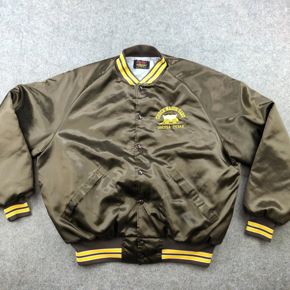 Vintage Pla-Jac Dunbrooke Jacket Men 2XL Brown Gold Satin Chuck Wagon Gang - Image 1 of 4
