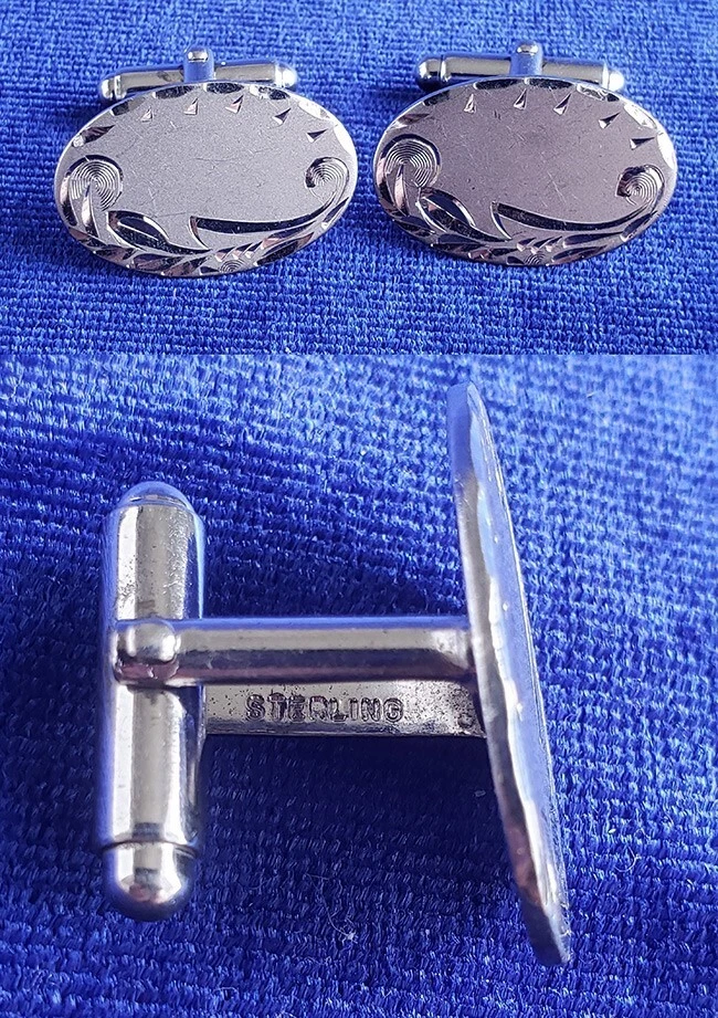 Vintage Anson Sterling Silver Hand Engraved Cufflinks 25cf38 - Image 1 of 1