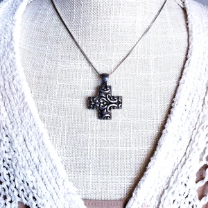 THAILAND Vintage 925 Sterling Silver Greek Cross Pendant Filigree Religious Pray - Picture 1 of 8