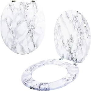 Marble Effect Toilet Seat Anti Bacterial Coating Chrome Hinges Standard Size New - Picture 1 of 3
