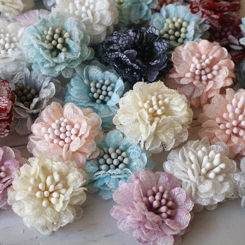 Tela de encaje hecha a mano de 1 pulgada de ancho flores artificiales 1 pieza seleccionar color Foto 1 de 1