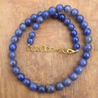 Natural Blue Kyanite Smooth Round Gemstone 13" Beaded  Choker Necklace For Girls