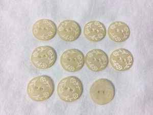 10 Ivory Buttons with White Long Stem Roses Imprint Plastic Two Hole 3/4” Sewing - Picture 1 of 1