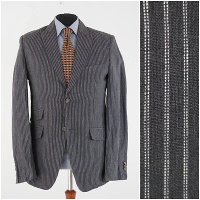 Mens Linen Summer Blazer Striped 42L UK Size STATE OF ART Grey Sport Coat Jacket - Image 1 of 4
