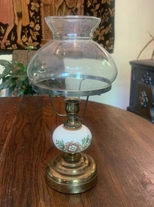 Vtg Floral Ceramic Brass Metal Hurricane Globe Candle Holder Lamp Glass Shade - Picture 1 of 24