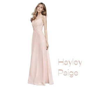Hayley Paige Occasion Sheer Powder Pink Event Bridesmaid Maxi Dress NWOT Size 12 - Picture 1 of 11