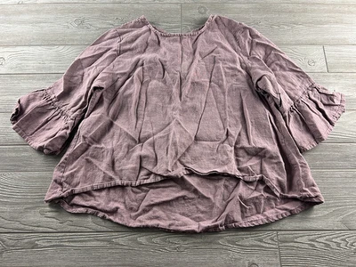 Bryn Walker Pink Linen Tunic Top Ruffle Sleeve Made in USA Women L Lagenlook - Image 1 of 4