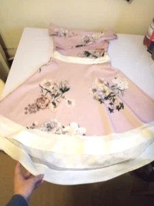 Quiz bardot strapless pale pink floral Midi Dress women's size 8 skater knee - Picture 1 of 9