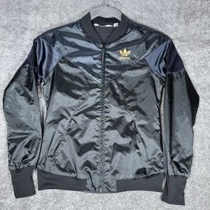 Adidas Track Jacket Women’s Small Black Full Zip Pockets Bomber Cuffs - Picture 1 of 13