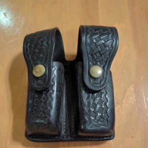 Pre-owned Bianchi 20W Glock 20 Black Leather Basketweave Magazine Pouch - Picture 1 of 5