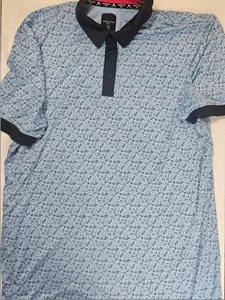 Kenneth Cole Golf Shirt Mens 2XL Blue Black Patterned Polo Golf Cart Clubs Print - Picture 1 of 10