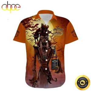 Spooky Skeleton Jack Daniels Tennessee Whiskey Hawaiian Shir - Picture 1 of 5