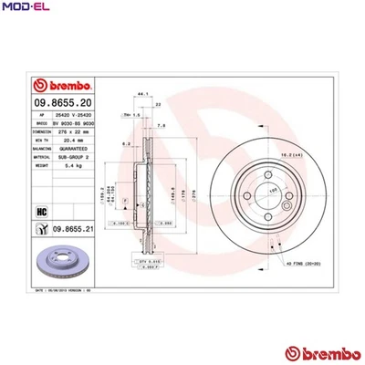 2x BRAKE DISC 09.8655.21 FOR MINI W17 D14 /1ND 1.4L W10 B14 A 1.4L 4cyl - Image 1 of 4