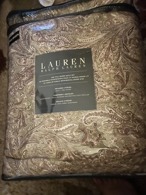 Ralph Lauren Full/Queen 3 piece quilt and 2 shams neutral paisley New in Pack  - Image 1 of 4