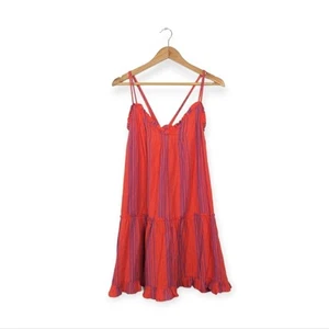New Universal Thread Women Dress Red & Purple Stripe Ruffle Mini Dress Size M - Picture 1 of 8