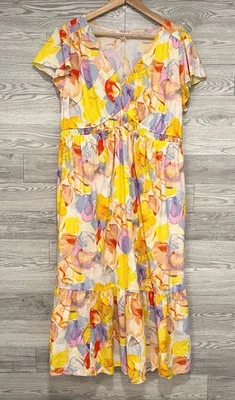 Ingrid & Isabel Maternity Dress XL Flutter Short Sleeve Boho Yellow Pockets - Image 1 of 4