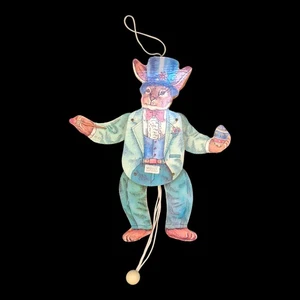 Vintage Midwest Imports Wood Bunny Rabbit Pull String Double Sided 7" Ornament - Picture 1 of 6