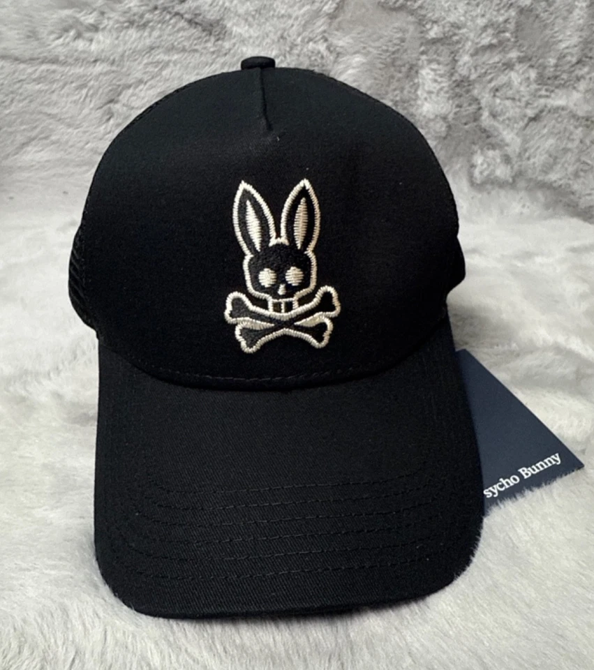 Psycho Bunny Mens Black Harley Trucker Hat Cap Snap Back One Size Adult - Image 1 of 4