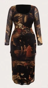 Vestido Plus Figura Gráfico Malla 2XL Forrado Gótico - Imagen 1 de 10