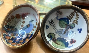 Zwei Tonala Vintage Mexiko Keramik Ken Edwards El Palomar kleine blaue Vogelschalen - Bild 1 von 17