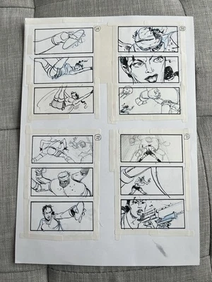 Lara Croft Tomb Raider 5 hand-drawn 12-frame storyboards, Martin Asbury - Image 1 of 4