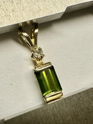 14K Natural Gems Chrome Tourmaline & Diamond Accent Pendant Petite Tested - Image 1 of 4