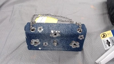 AUTÉNTICO NUEVO CON ETIQUETAS Bolso Marc Jacobs The Mini Doble Lentejuelas Margarita Denim Asa Superior - Índigo Foto 1 de 4