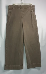 Spanx Women Denim Tan Wide Leg Pants XL Lt Brown Buttons Pockets Casual Stretch - Picture 1 of 9