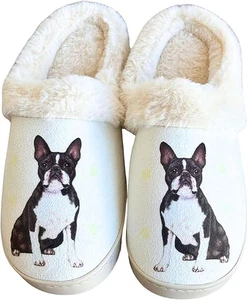 E&S Pets Boston Terrier Pantofole Accoglienti per Gli Amanti degli Animali Domestici - Memory Foam, S/M - Foto 1 di 4