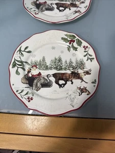 SANTA SLED DEER Forest by Better Homes 8.5" Salad Plate Heritage COLLECTION  - Picture 1 of 6