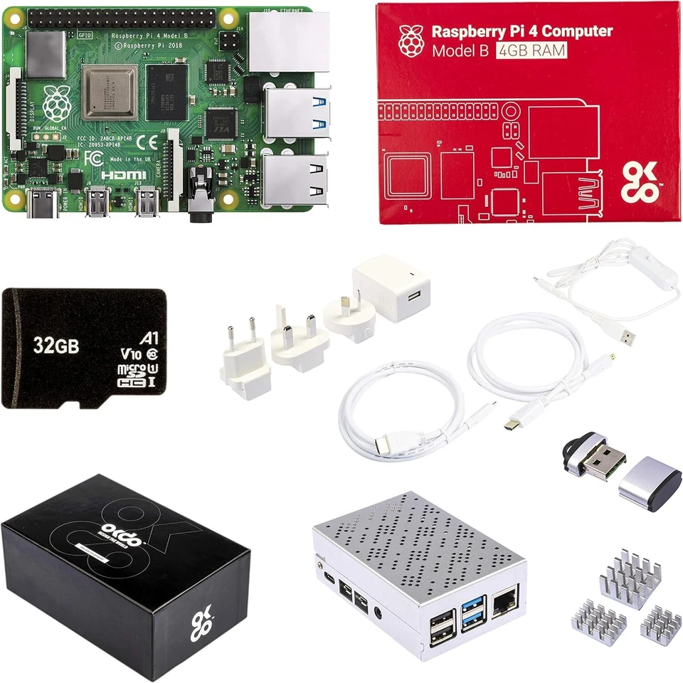 OKdo Raspberry Pi 4 Starter Kit - RPI 4 Modèle B 4 Go avec Micro SD 32 Go - Photo 1/1