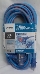 Prime Arctic Blue 50' TPE Rubber Triple Tap Extension Cord 12/3 15A - Bild 1 von 1