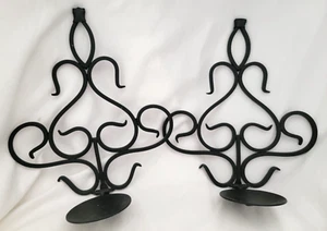 Vintage Set of 2 Decorative Wrought Iron Wall Sconce 12" H - 10.25" W - 3.5" D - Picture 1 of 7