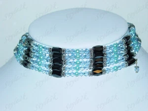 Magnetic Necklace Bracelet Sky Blue Crystal 56" anklet neck collar gift Long  - Picture 1 of 5
