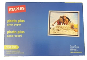 Staples Photo Plus Gloss Paper 4x6 - 100 Sheets NEW SEALED BOX - Picture 1 of 2